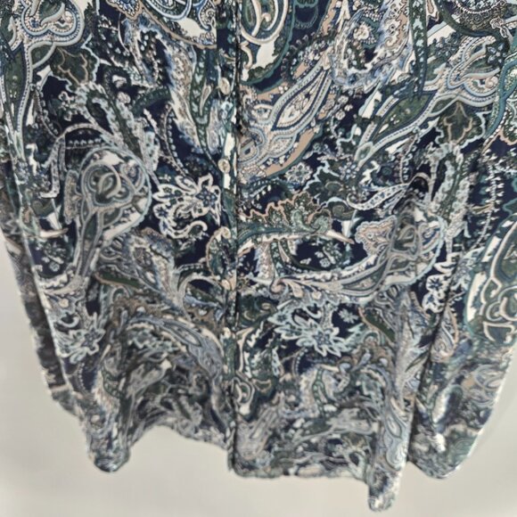 Roz and Ali Blue Green Paisley Button Down Long Sleeved Blouse 1x - Picture 6 of 13